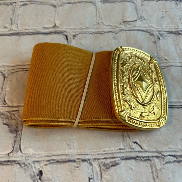 VINTAGE PEARL (1990) MUSTARD GOLD STRETCH WIDE BELT WOMENS SIZE MEDIUM - Picture 1 of 11